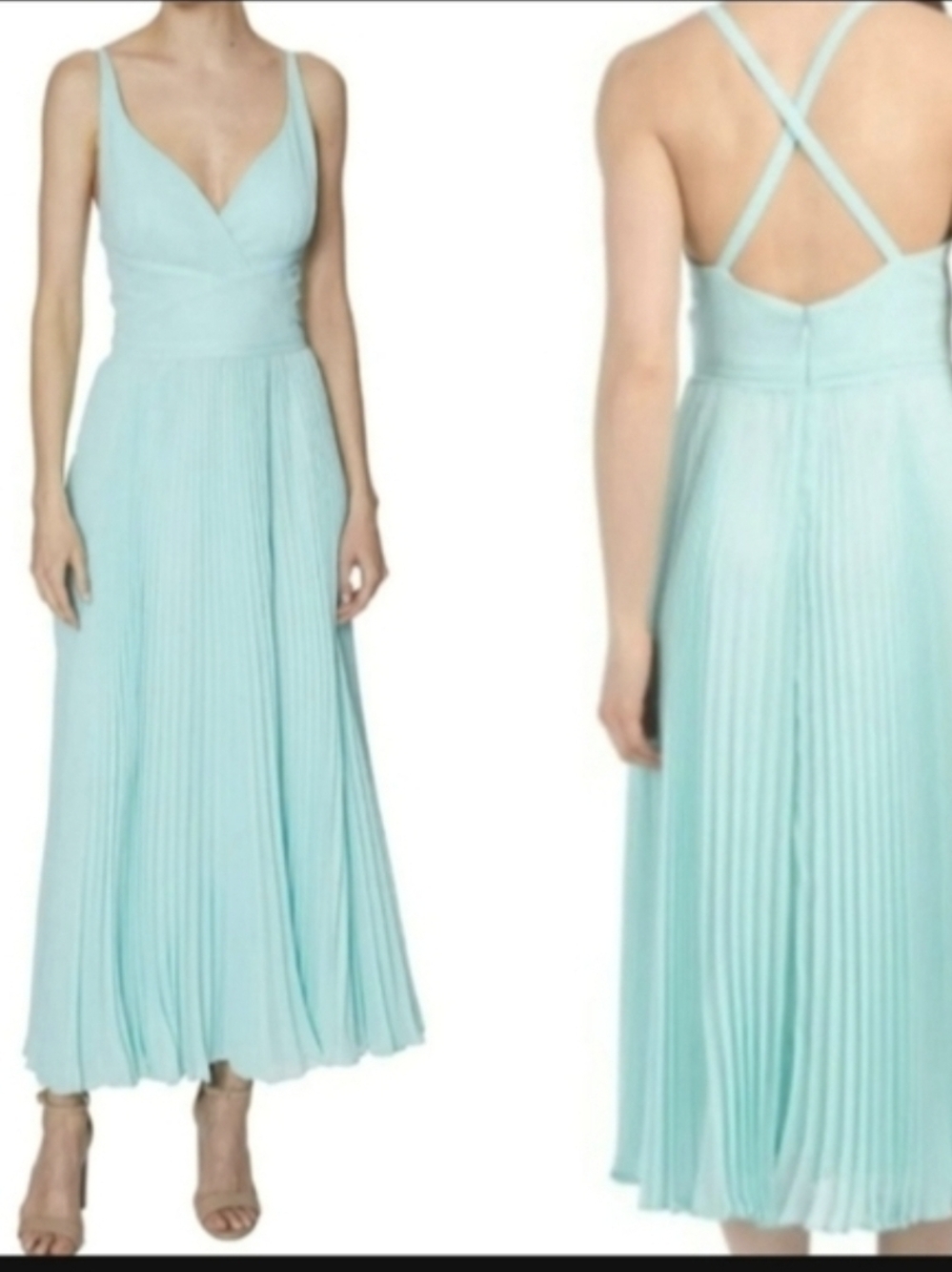 NWOT Laundry By Shelli Segal Sky Blue Pleated V-Neck Maxi Dress